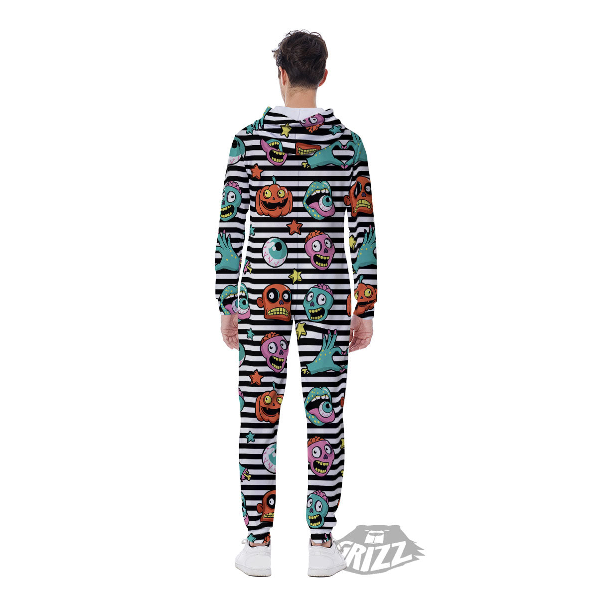 Zombie Striped Halloween Print Pattern Men's Jumpsuit-grizzshop