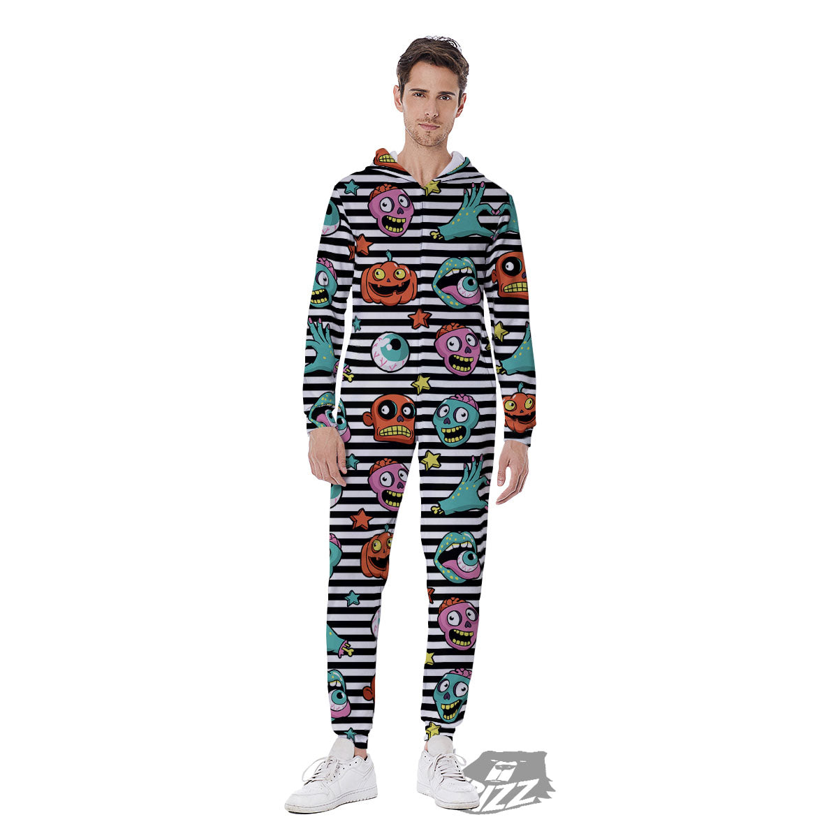 Zombie Striped Halloween Print Pattern Men's Jumpsuit-grizzshop