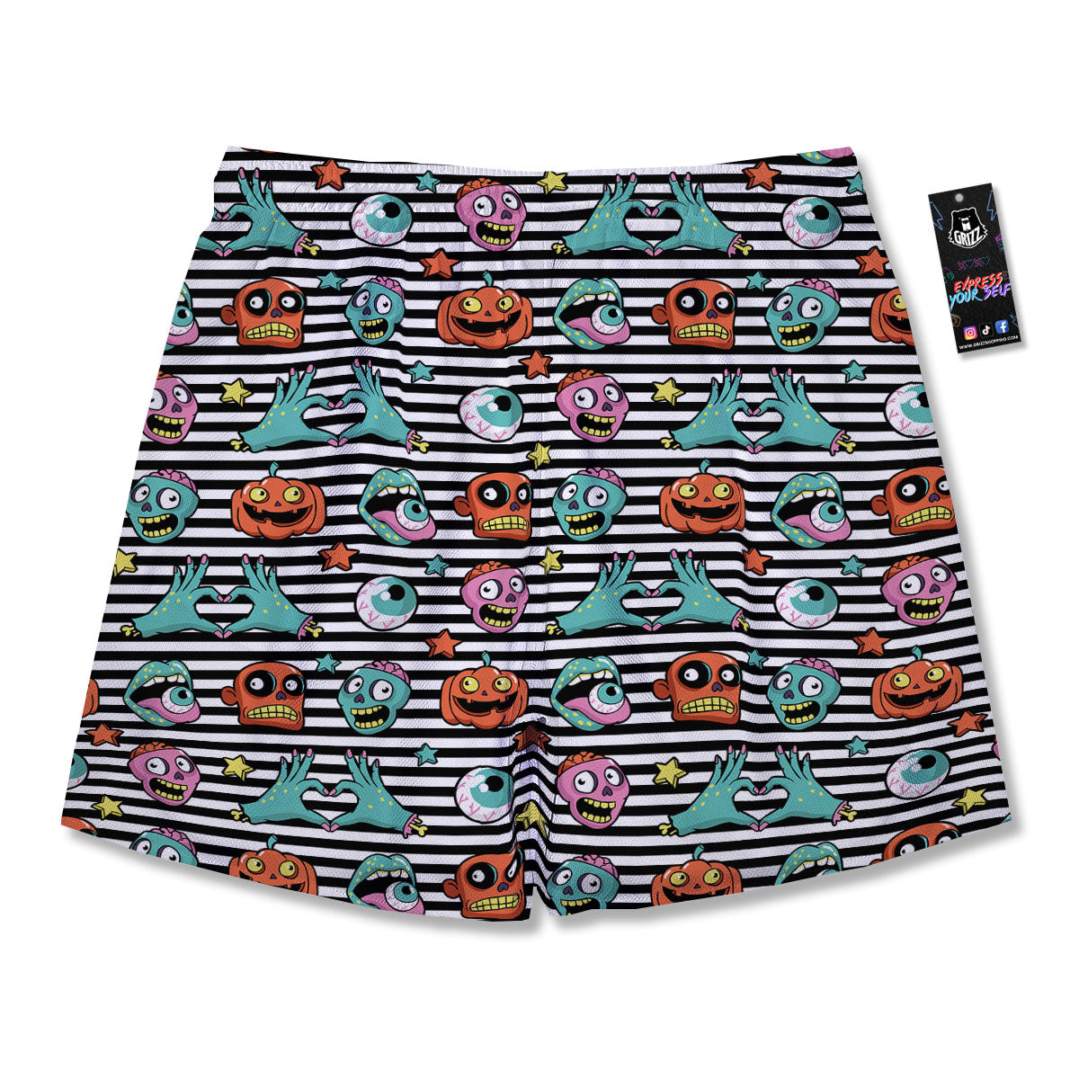 Zombie Striped Halloween Print Pattern Men's Running Shorts-grizzshop