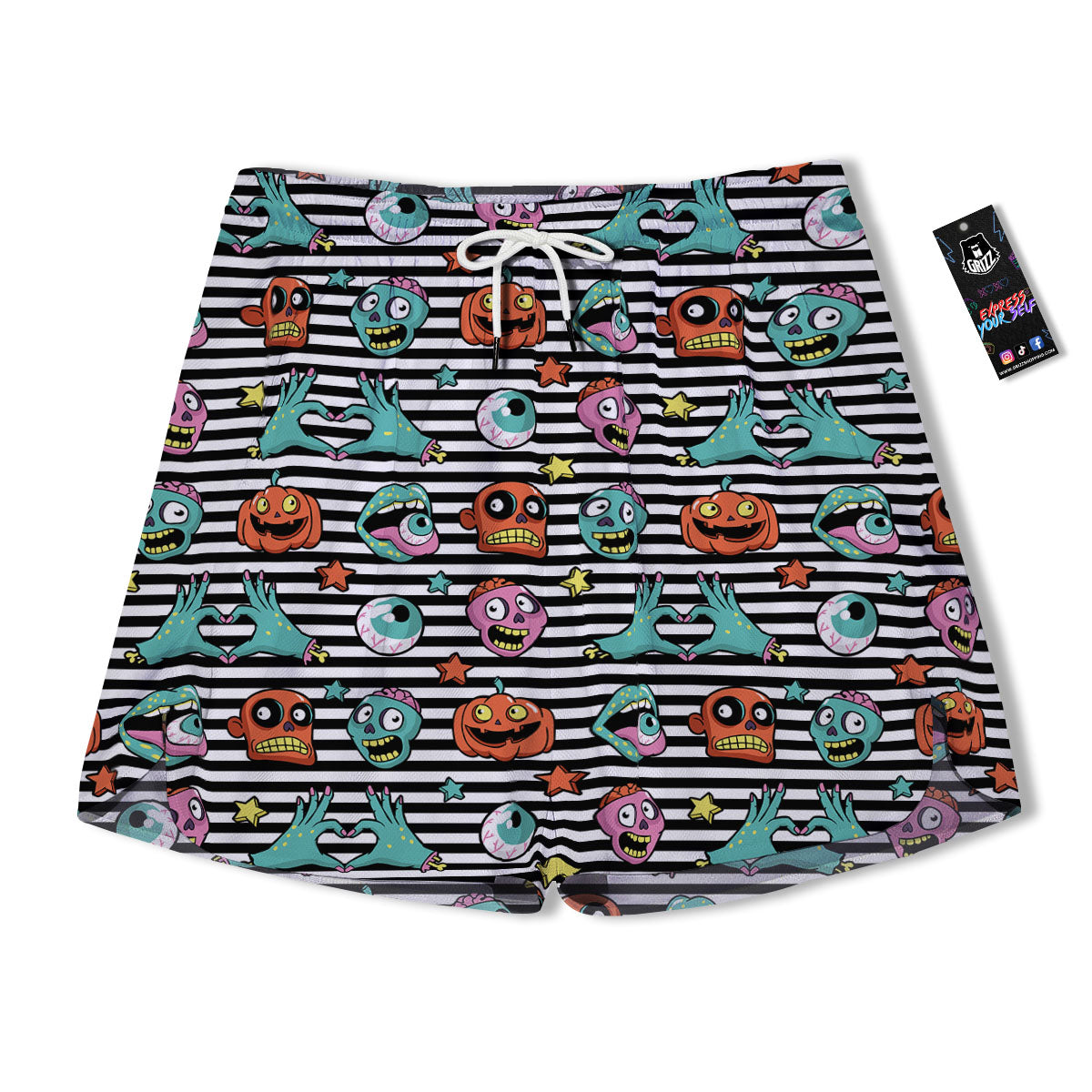 Zombie Striped Halloween Print Pattern Men's Running Shorts-grizzshop