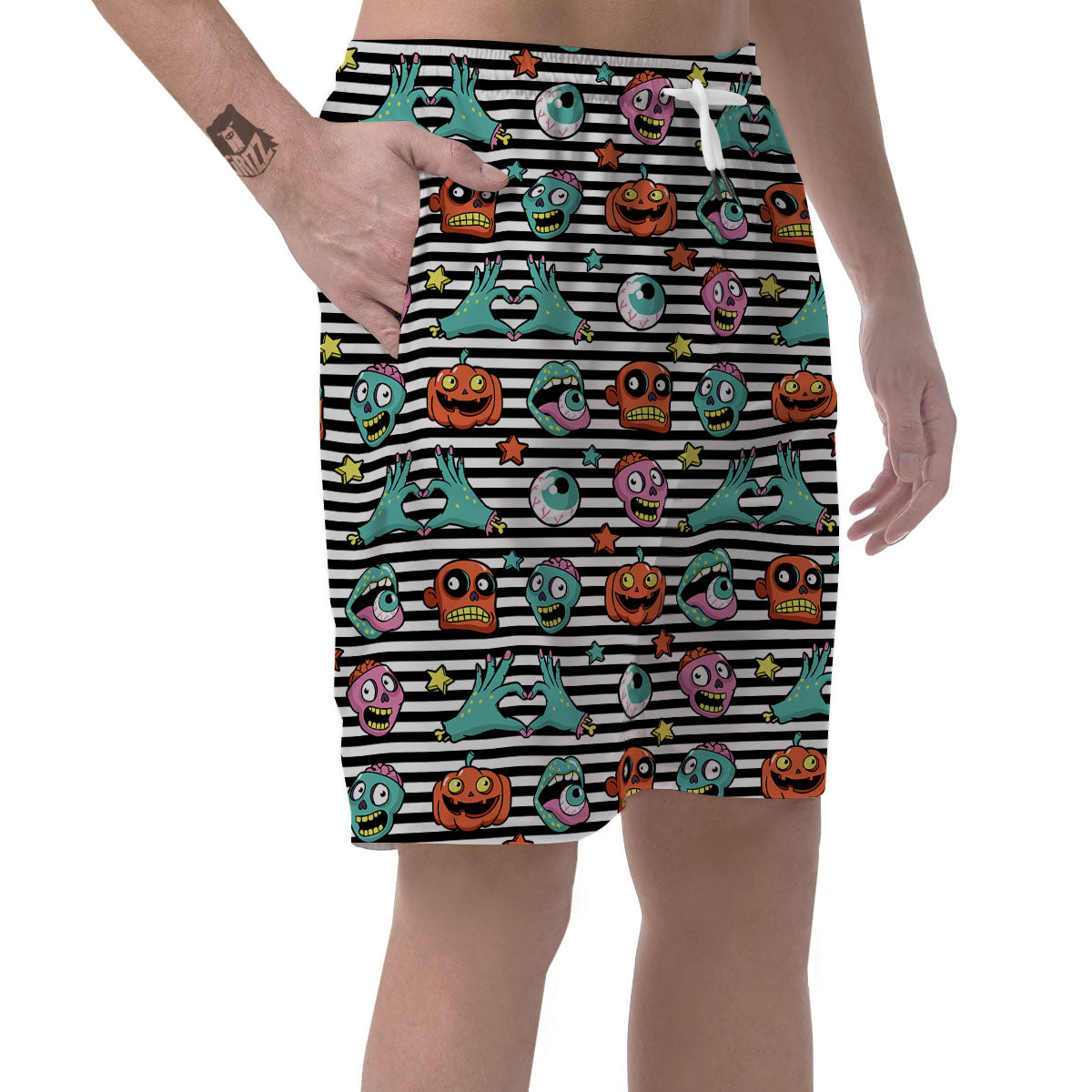 Zombie Striped Halloween Print Pattern Men's Shorts-grizzshop