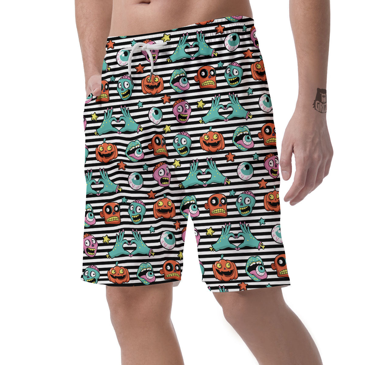 Zombie Striped Halloween Print Pattern Men's Shorts-grizzshop