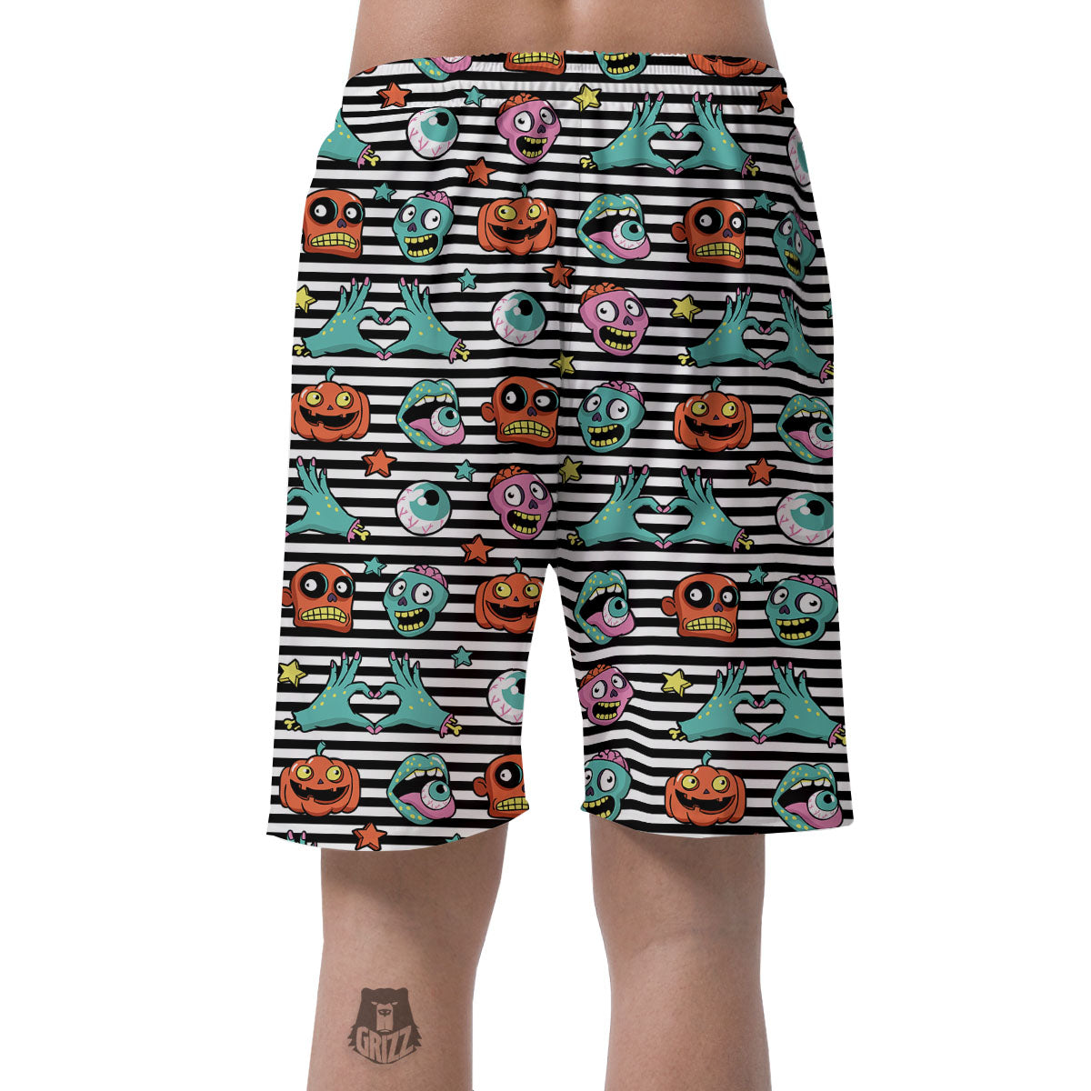Zombie Striped Halloween Print Pattern Men's Shorts-grizzshop
