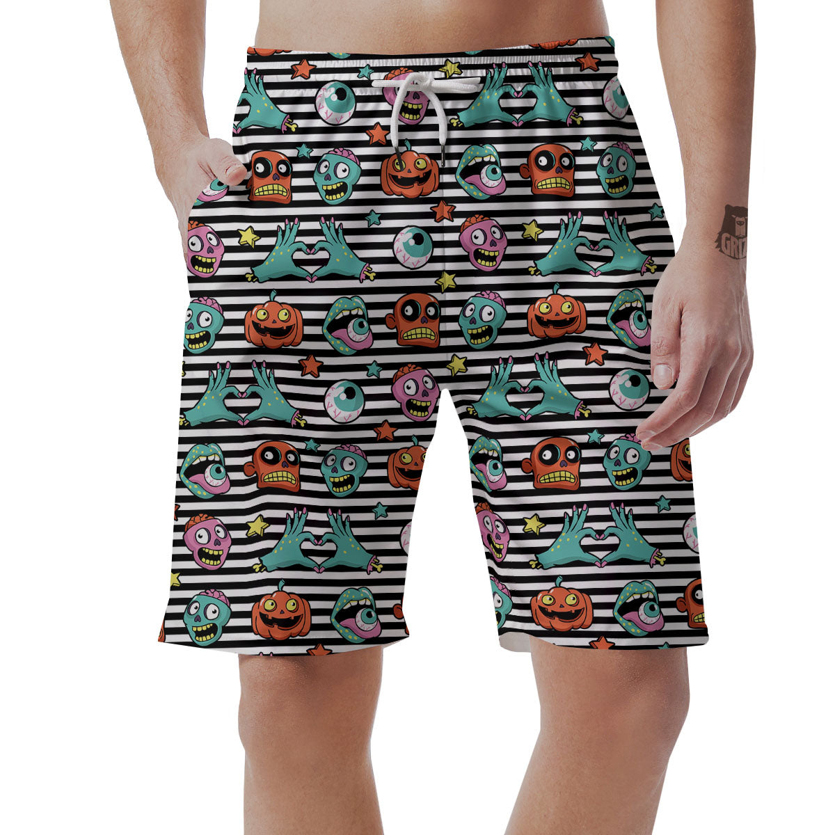Zombie Striped Halloween Print Pattern Men's Shorts-grizzshop
