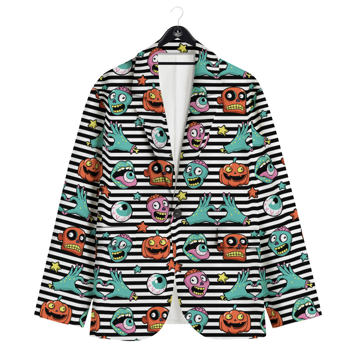 Zombie Striped Halloween Print Pattern Men's Sport Coat-grizzshop