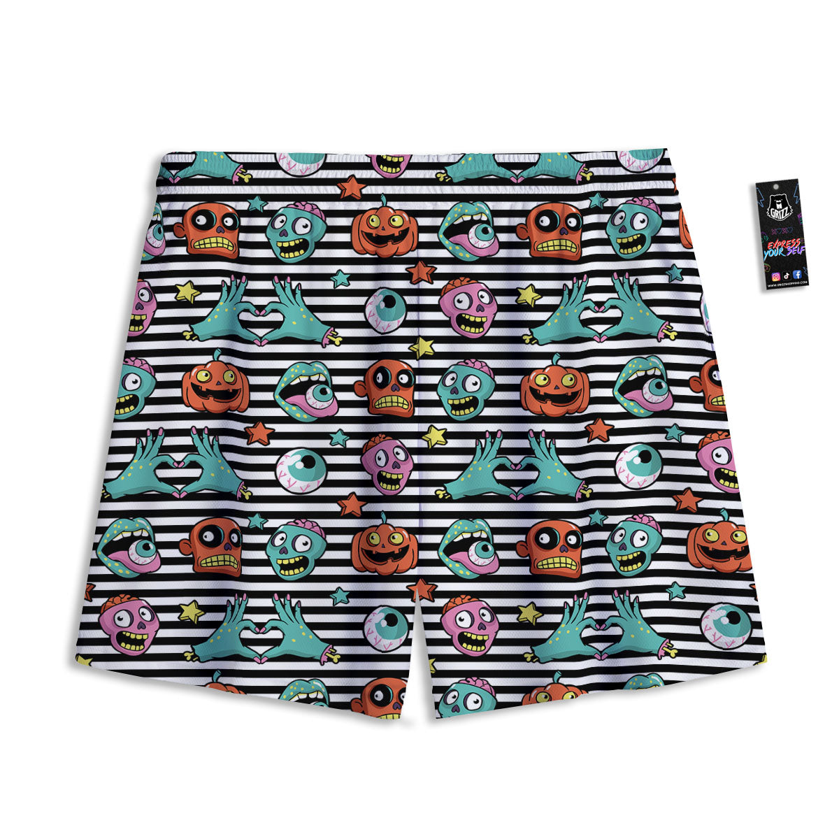 Zombie Striped Halloween Print Pattern Mesh Shorts
