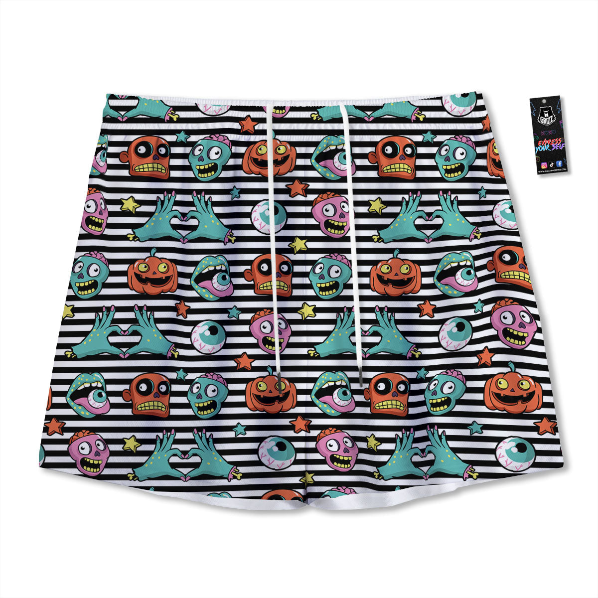 Zombie Striped Halloween Print Pattern Mesh Shorts