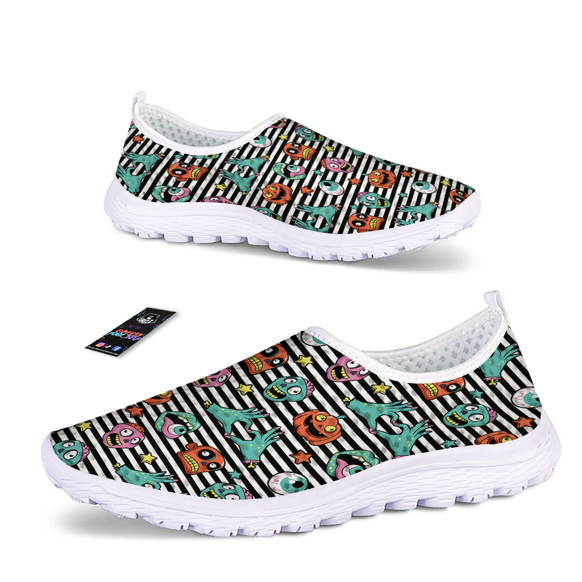 Zombie Striped Halloween Print Pattern Nurse Shoes-grizzshop
