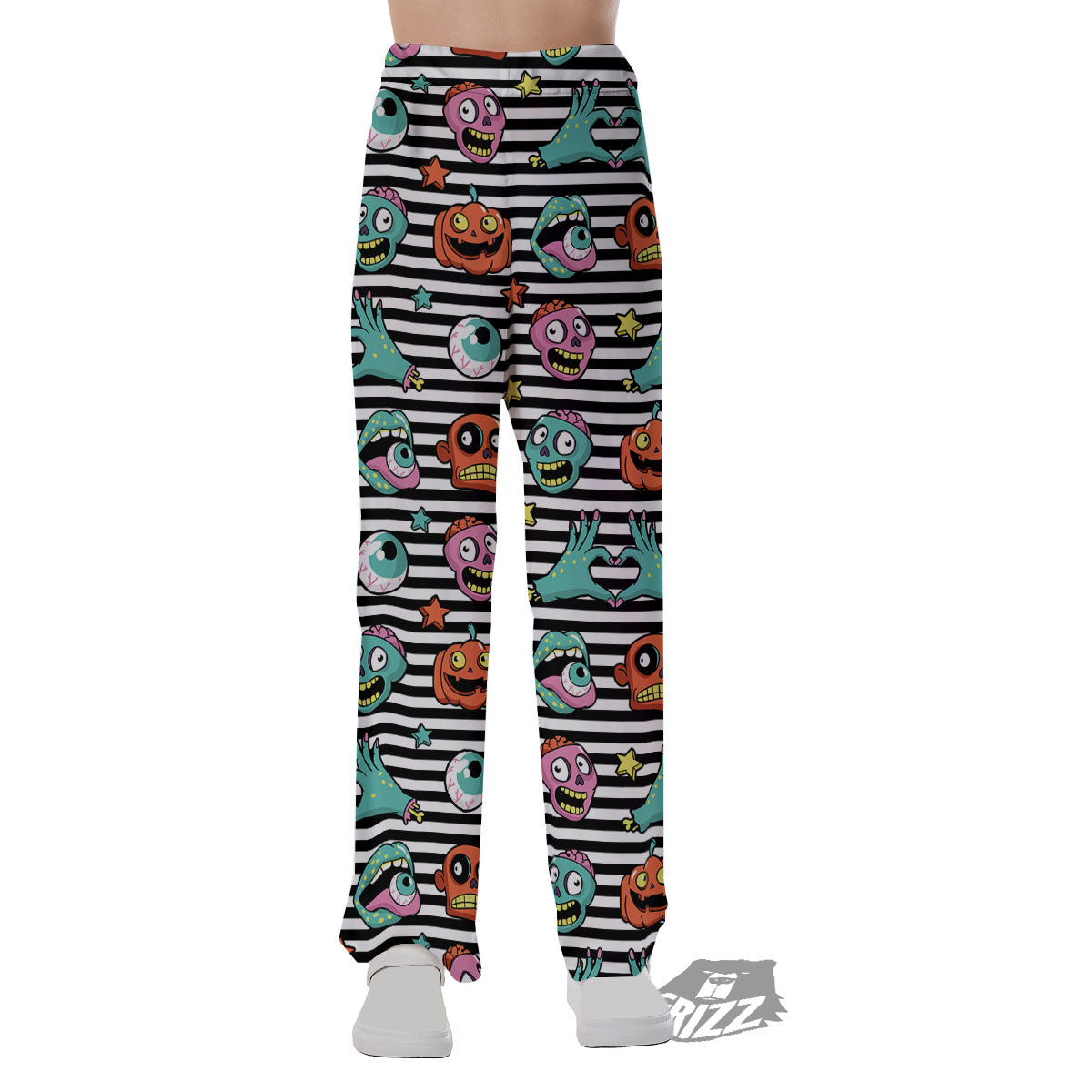 Zombie Striped Halloween Print Pattern Pajama Pants-grizzshop