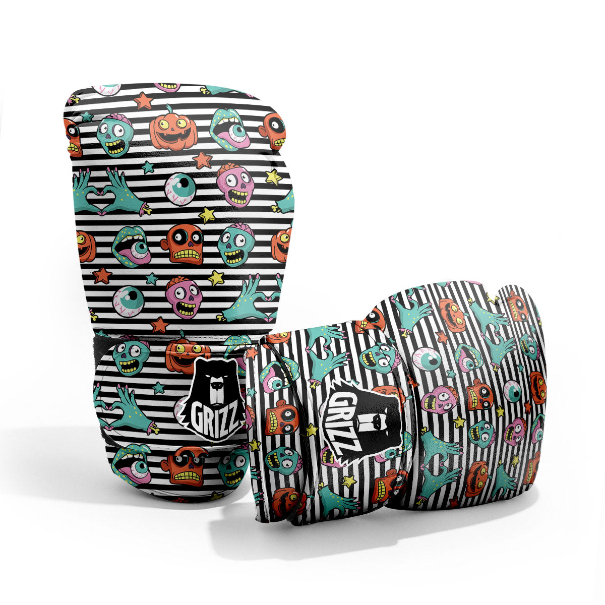 Zombie Striped Halloween Print Pattern Pro Boxing Glove
