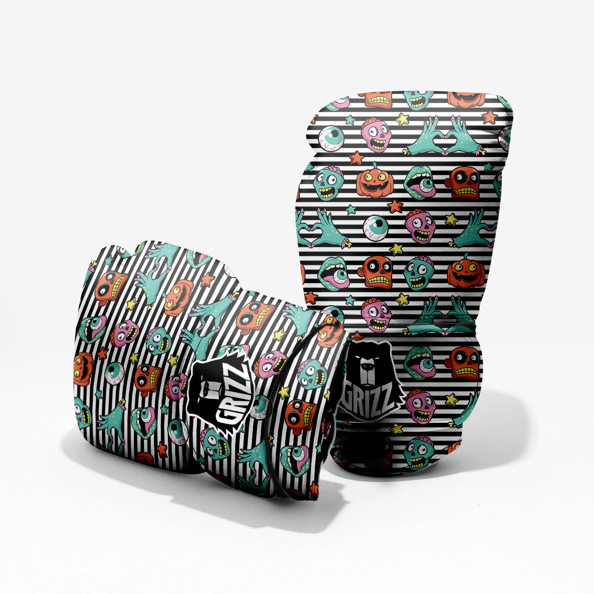 Zombie Striped Halloween Print Pattern Pro Boxing Glove