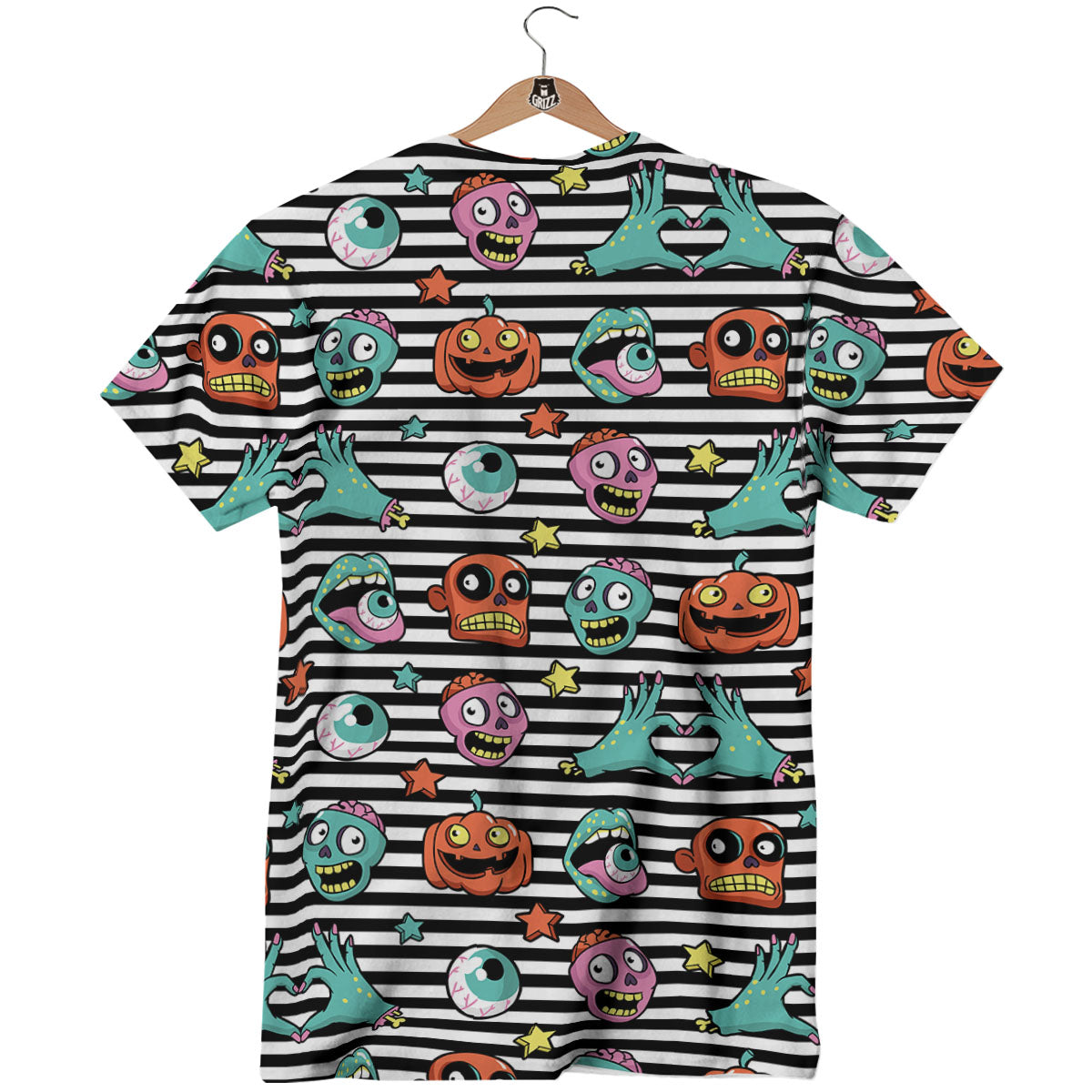 Zombie Striped Halloween Print Pattern T-Shirt-grizzshop