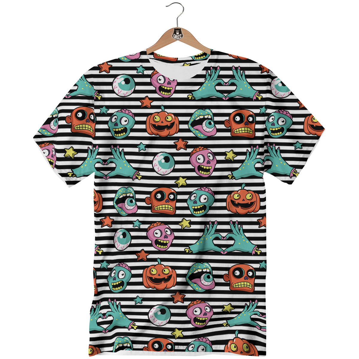 Zombie Striped Halloween Print Pattern T-Shirt-grizzshop