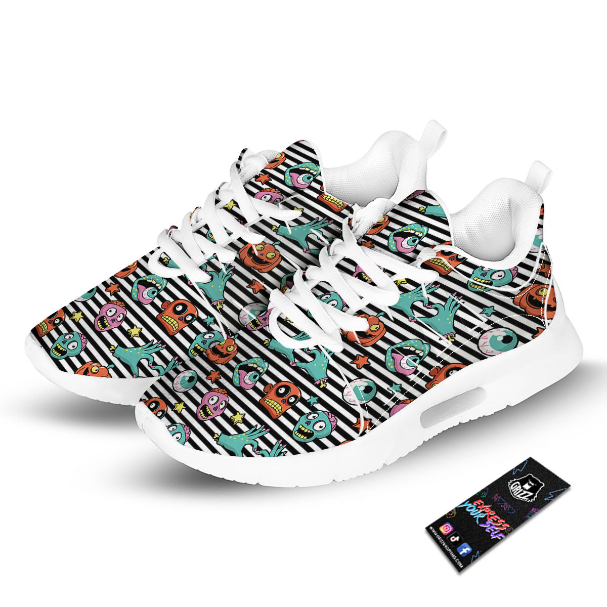 Zombie Striped Halloween Print Pattern Tennis Shoes-grizzshop