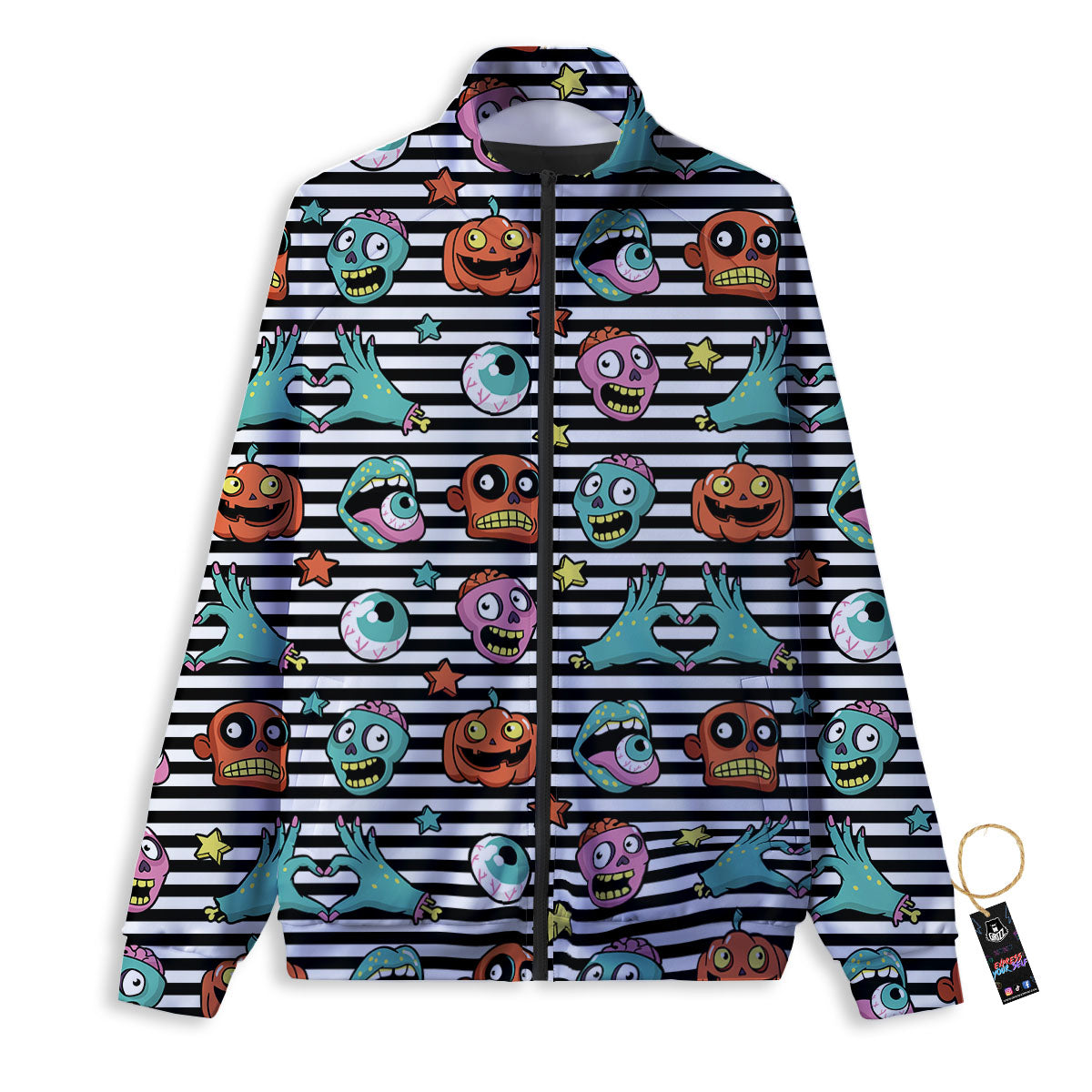 Zombie Striped Halloween Print Pattern Track Jacket-grizzshop