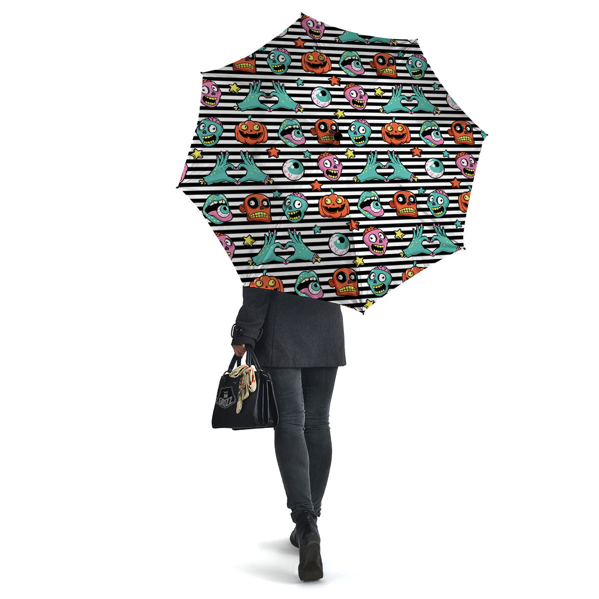 Zombie Striped Halloween Print Pattern Umbrella-grizzshop