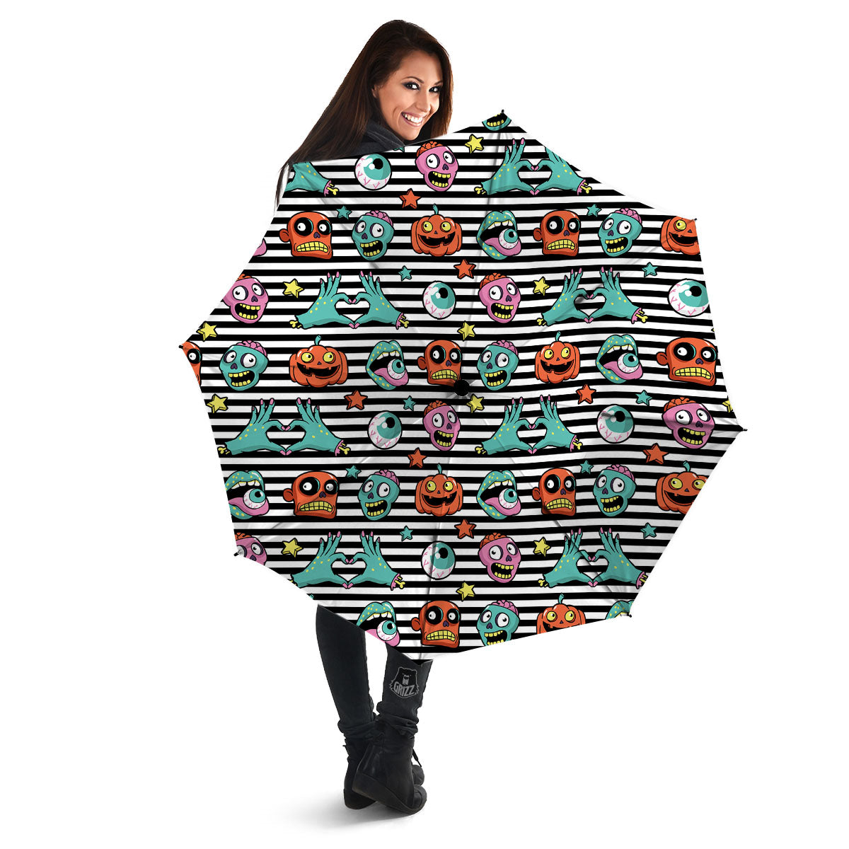 Zombie Striped Halloween Print Pattern Umbrella-grizzshop