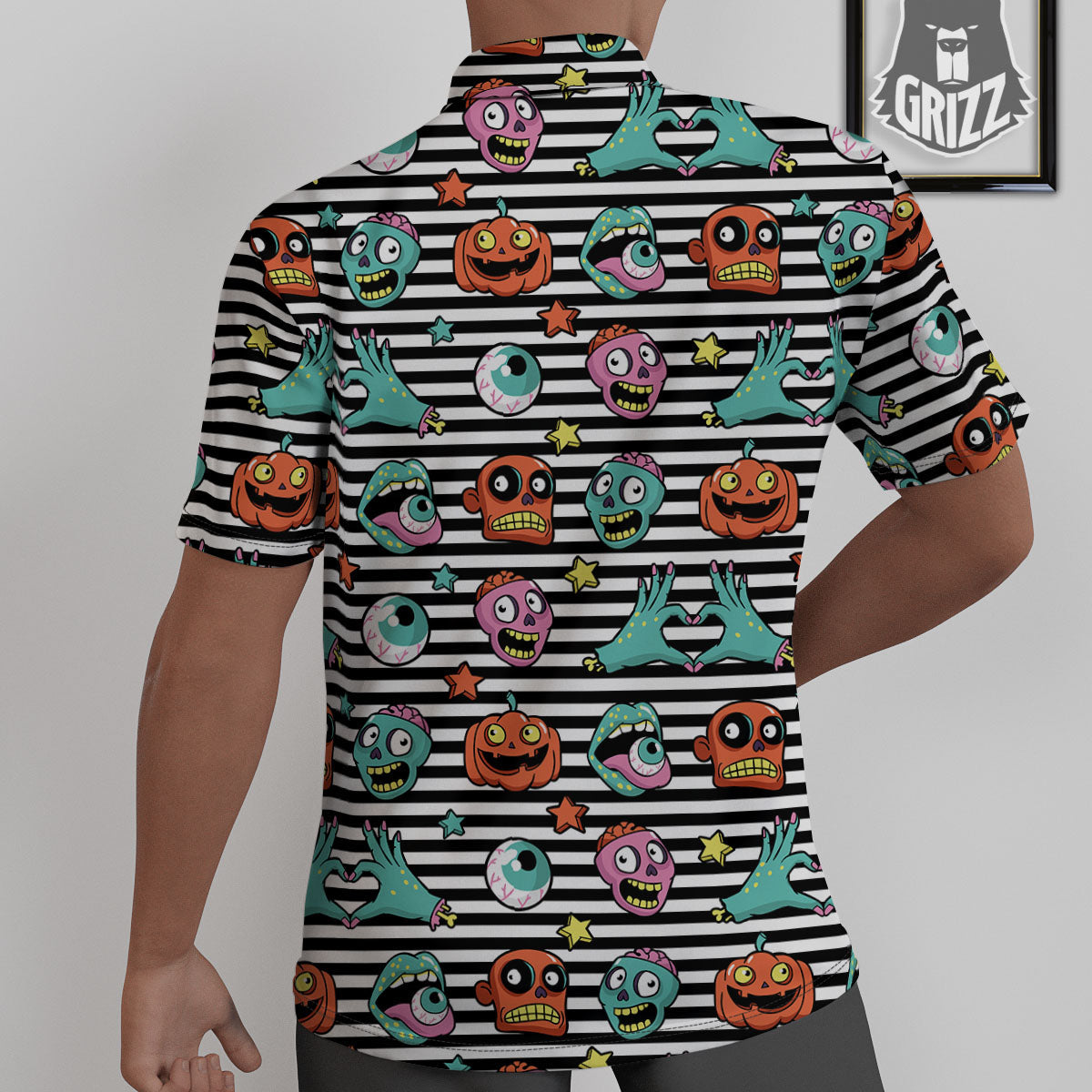 Zombie Striped Halloween Print Pattern Untucked Shirts-grizzshop
