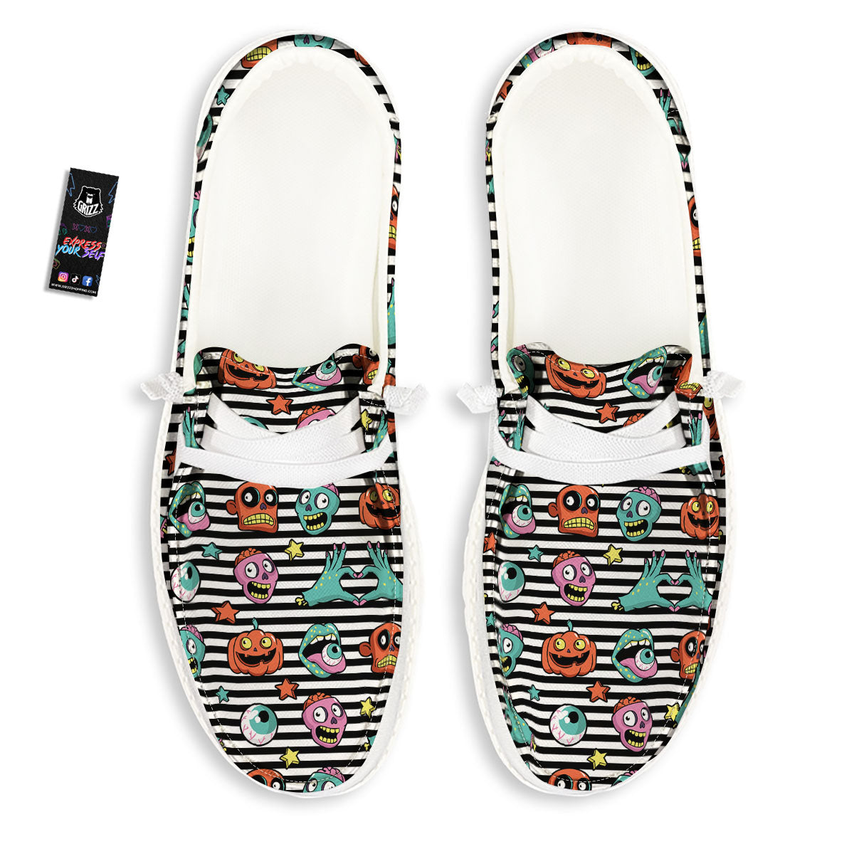 Zombie Striped Halloween Print Pattern White Loafers-grizzshop