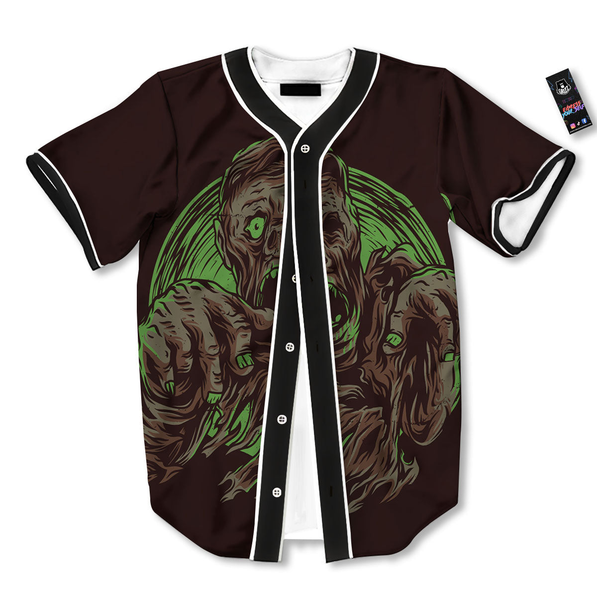 Zombie Walking Green Print Baseball Jersey-grizzshop