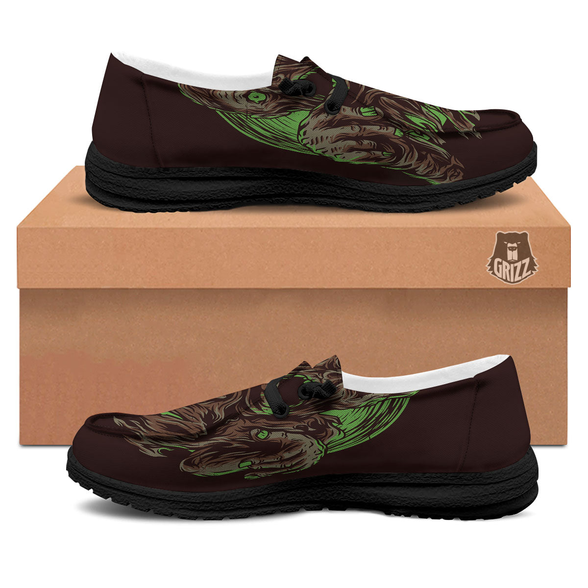 Zombie Walking Green Print Black Loafers-grizzshop