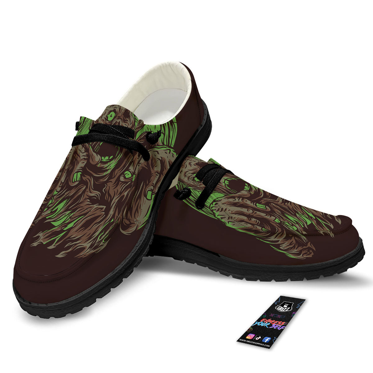 Zombie Walking Green Print Black Loafers-grizzshop