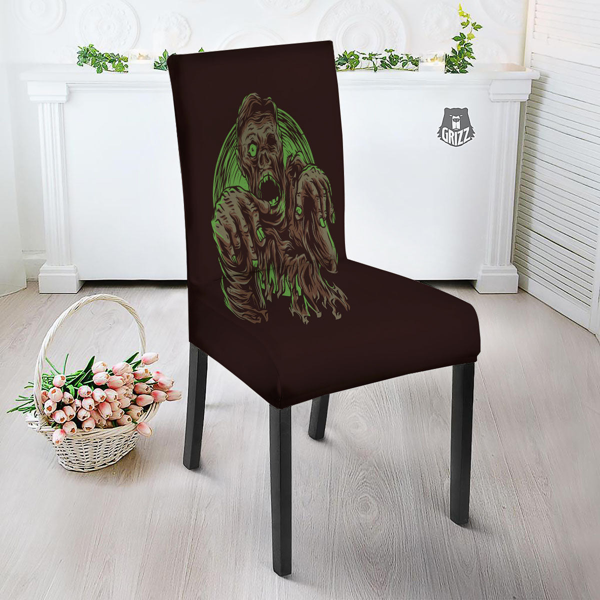 Zombie Walking Green Print Dining Chair Slipcover-grizzshop