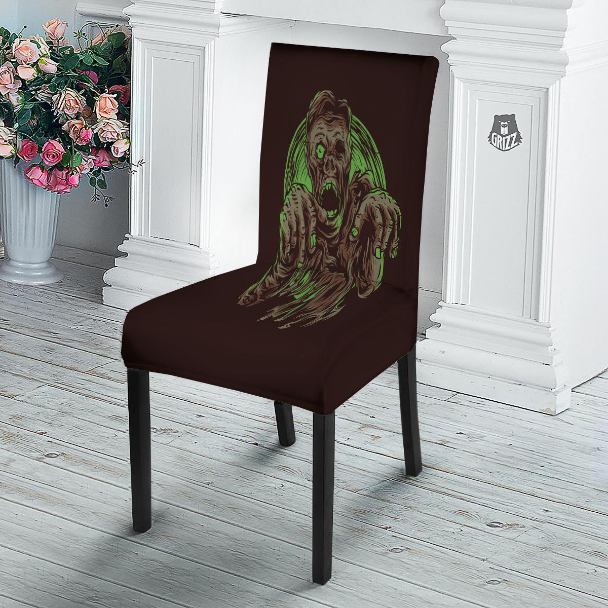 Zombie Walking Green Print Dining Chair Slipcover-grizzshop