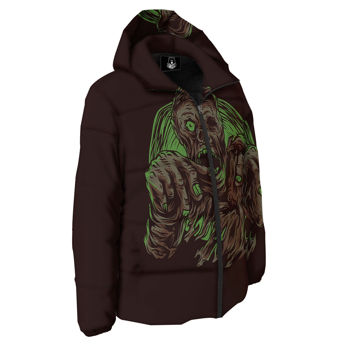 Zombie Walking Green Print Down Jacket-grizzshop
