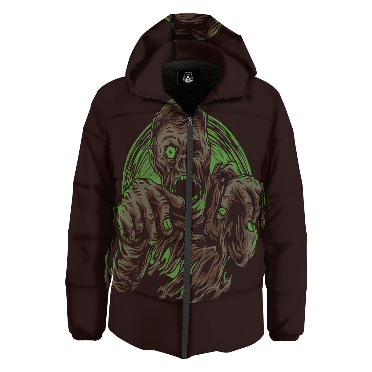 Zombie Walking Green Print Down Jacket-grizzshop