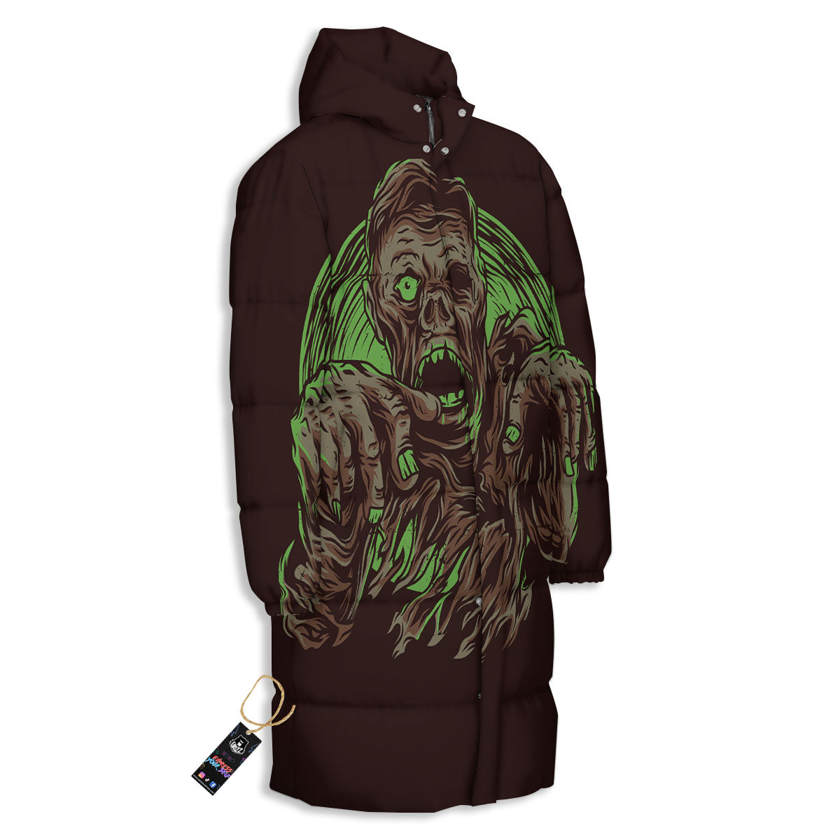 Zombie Walking Green Print Long Down Jacket-grizzshop