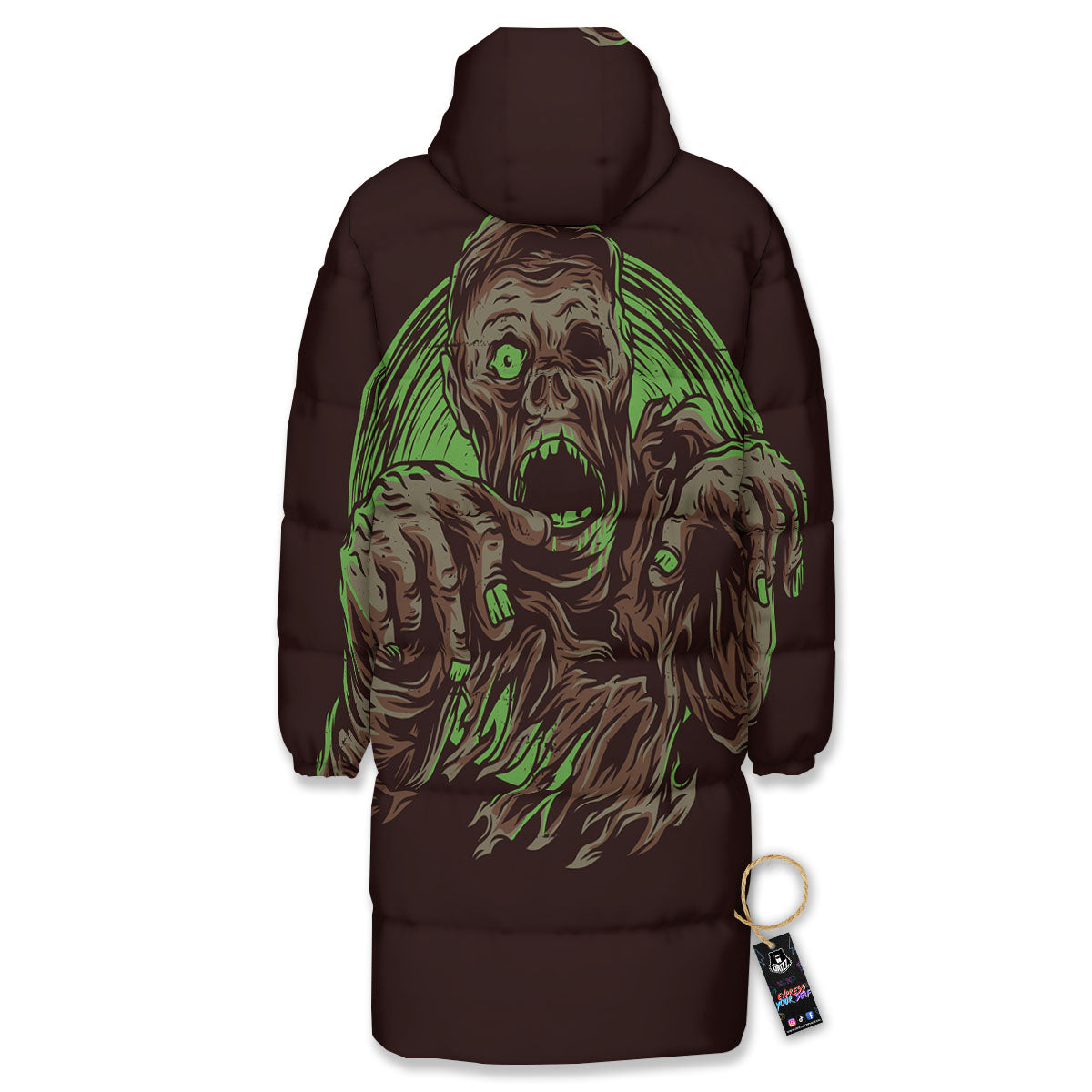 Zombie Walking Green Print Long Down Jacket-grizzshop