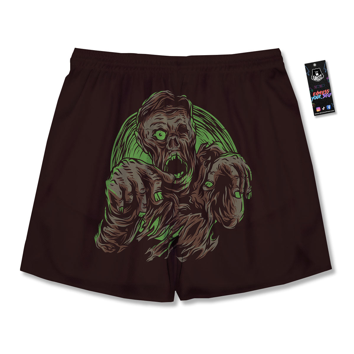 Zombie Walking Green Print Men's Running Shorts-grizzshop