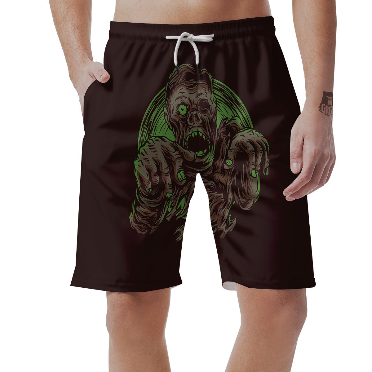 Zombie Walking Green Print Men's Shorts-grizzshop