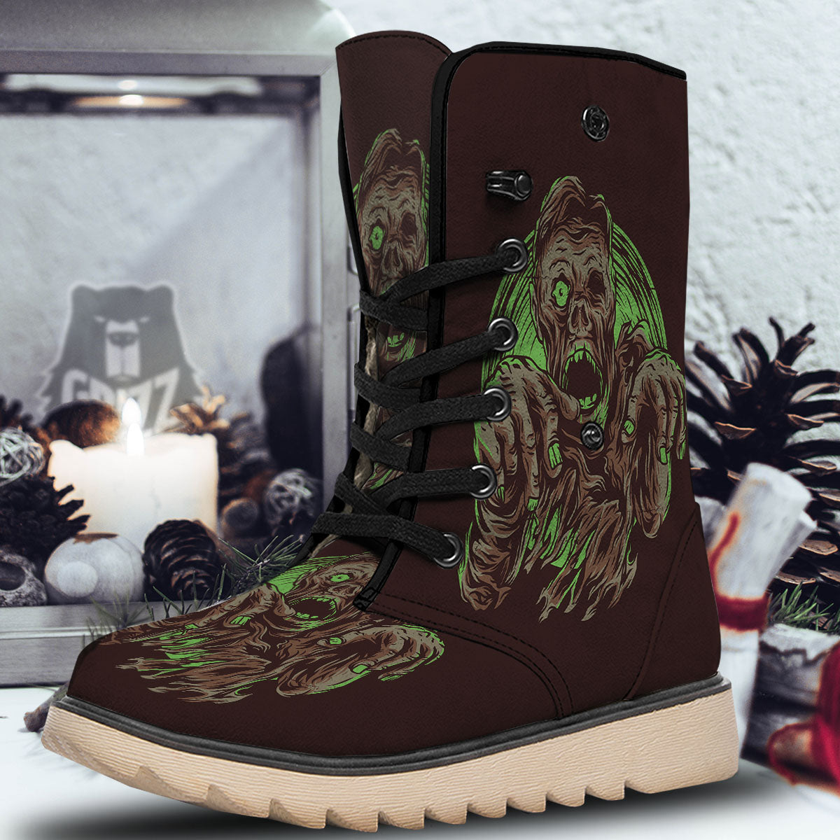 Zombie Walking Green Print Snow Boots-grizzshop