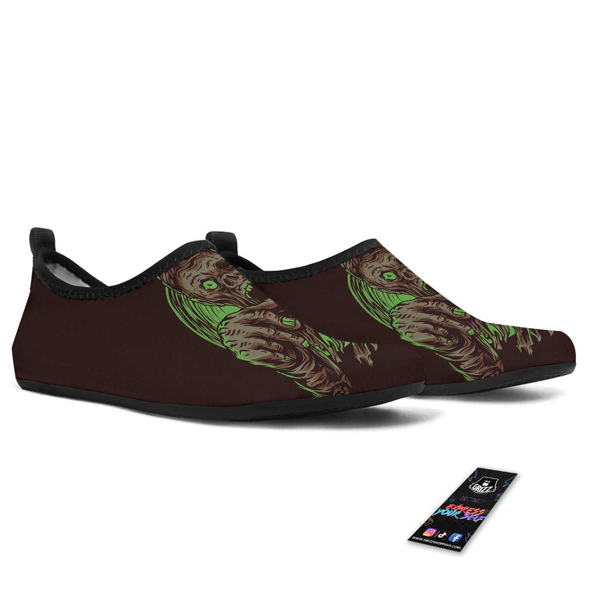 Zombie Walking Green Print Water Shoes-grizzshop