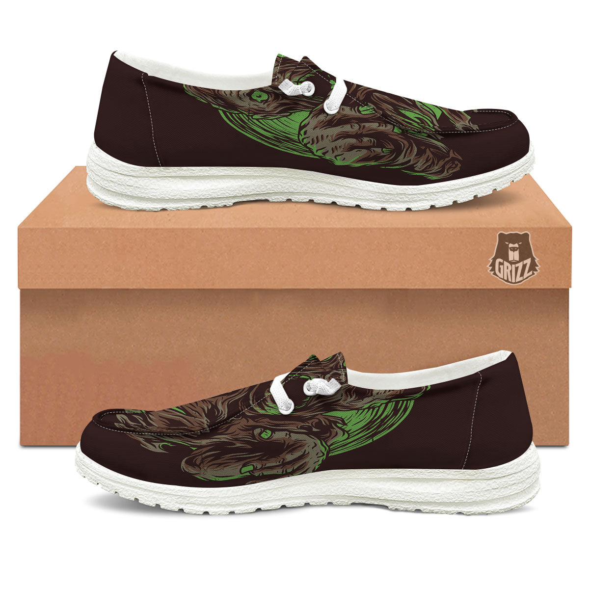 Zombie Walking Green Print White Loafers-grizzshop