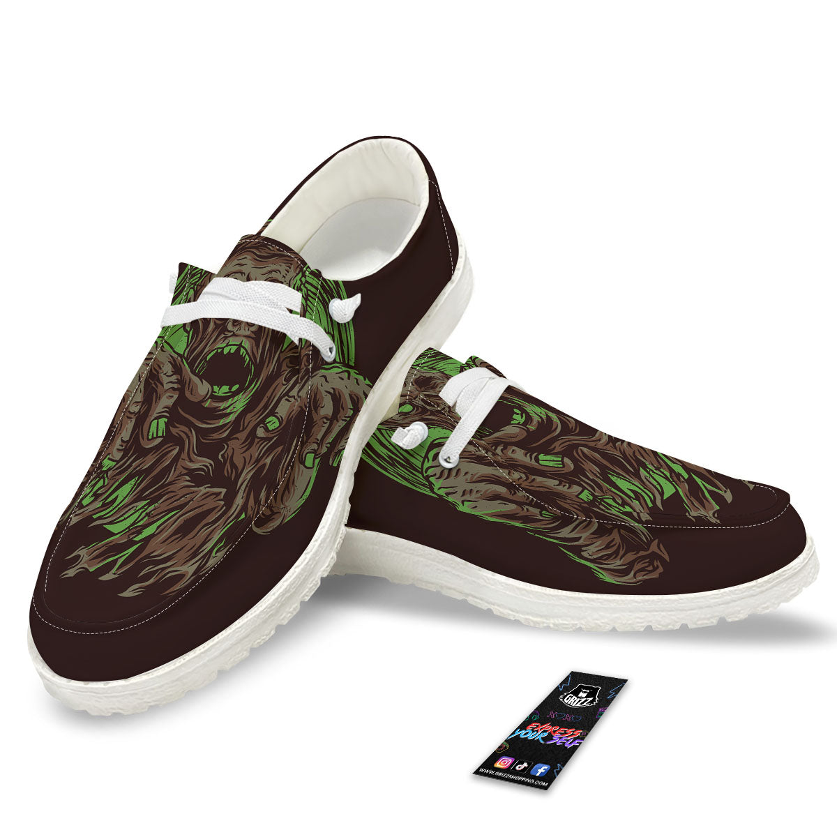 Zombie Walking Green Print White Loafers-grizzshop