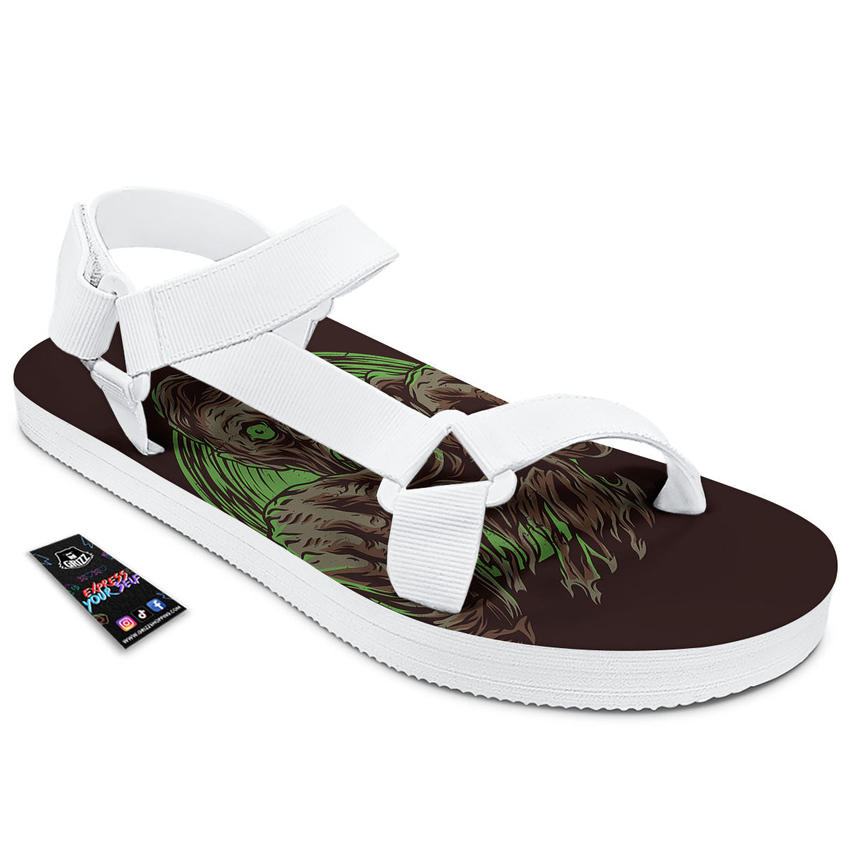 Zombie Walking Green Print White Open Toe Sandals-grizzshop