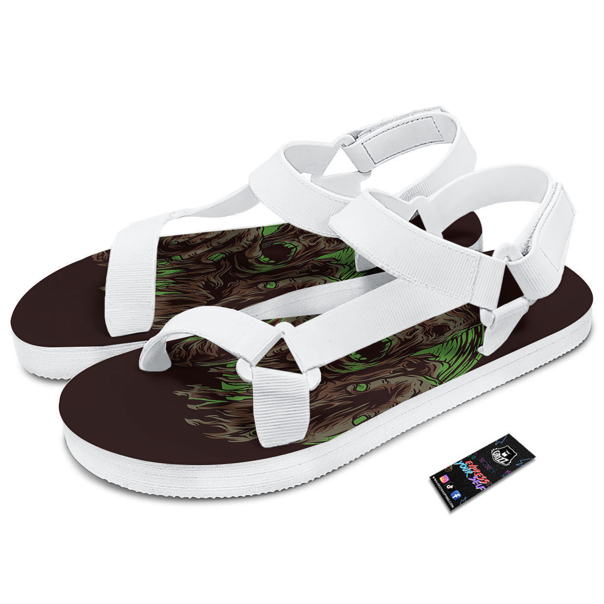 Zombie Walking Green Print White Open Toe Sandals-grizzshop