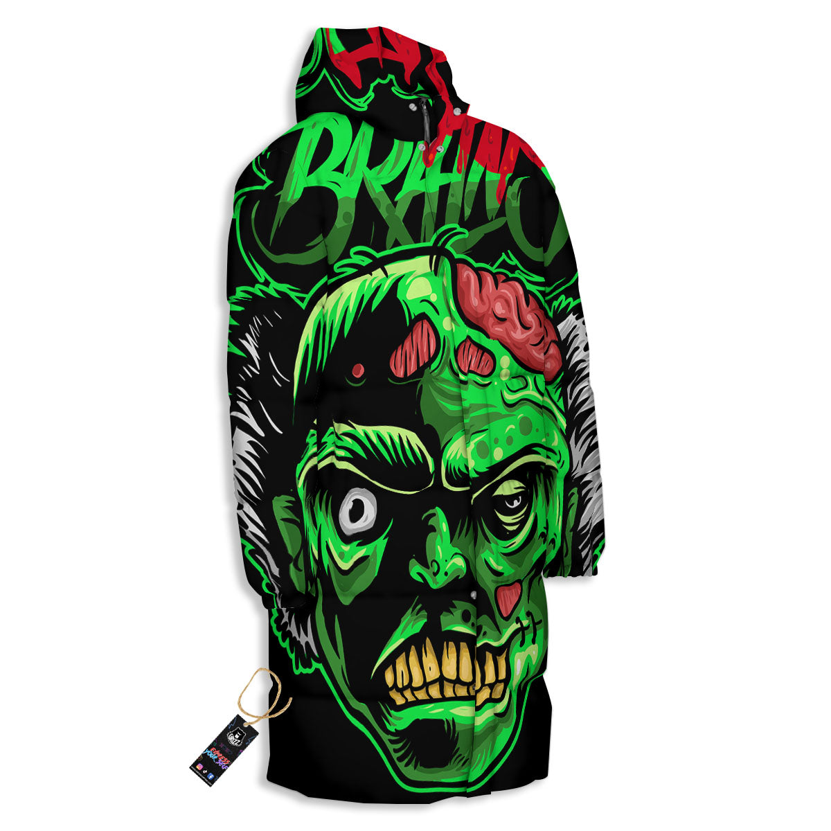 Zombie Brain Halloween Print Long Down Jacket