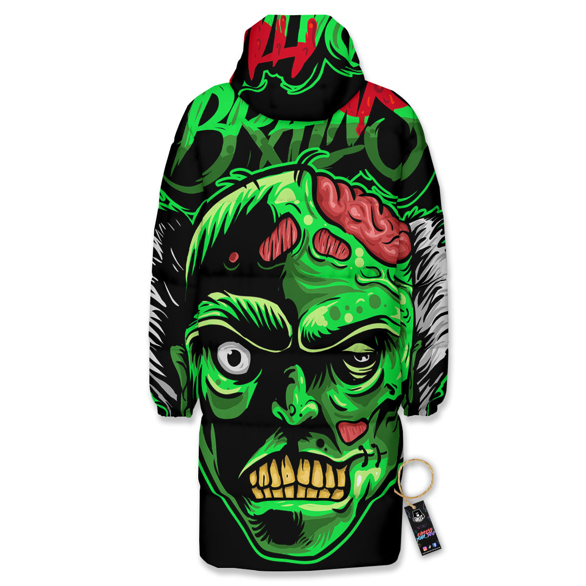 Zombie Brain Halloween Print Long Down Jacket
