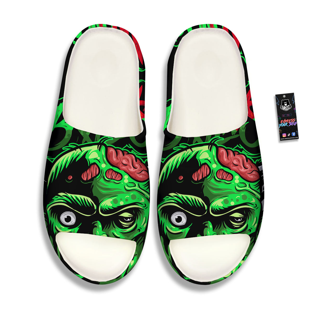 Zombie Brain Halloween Print Sandals-grizzshop