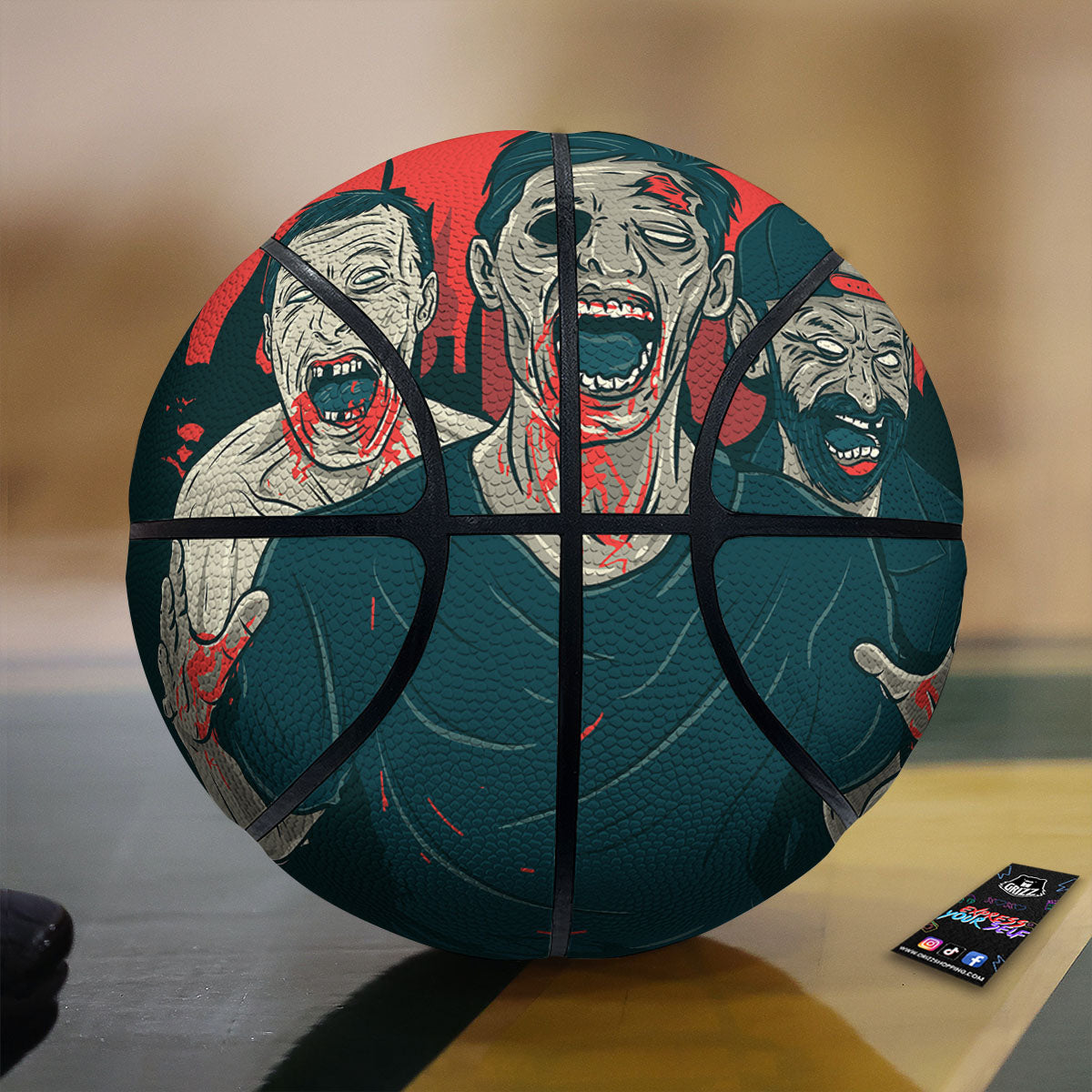 Zombie Crowd Halloween Print Basketball