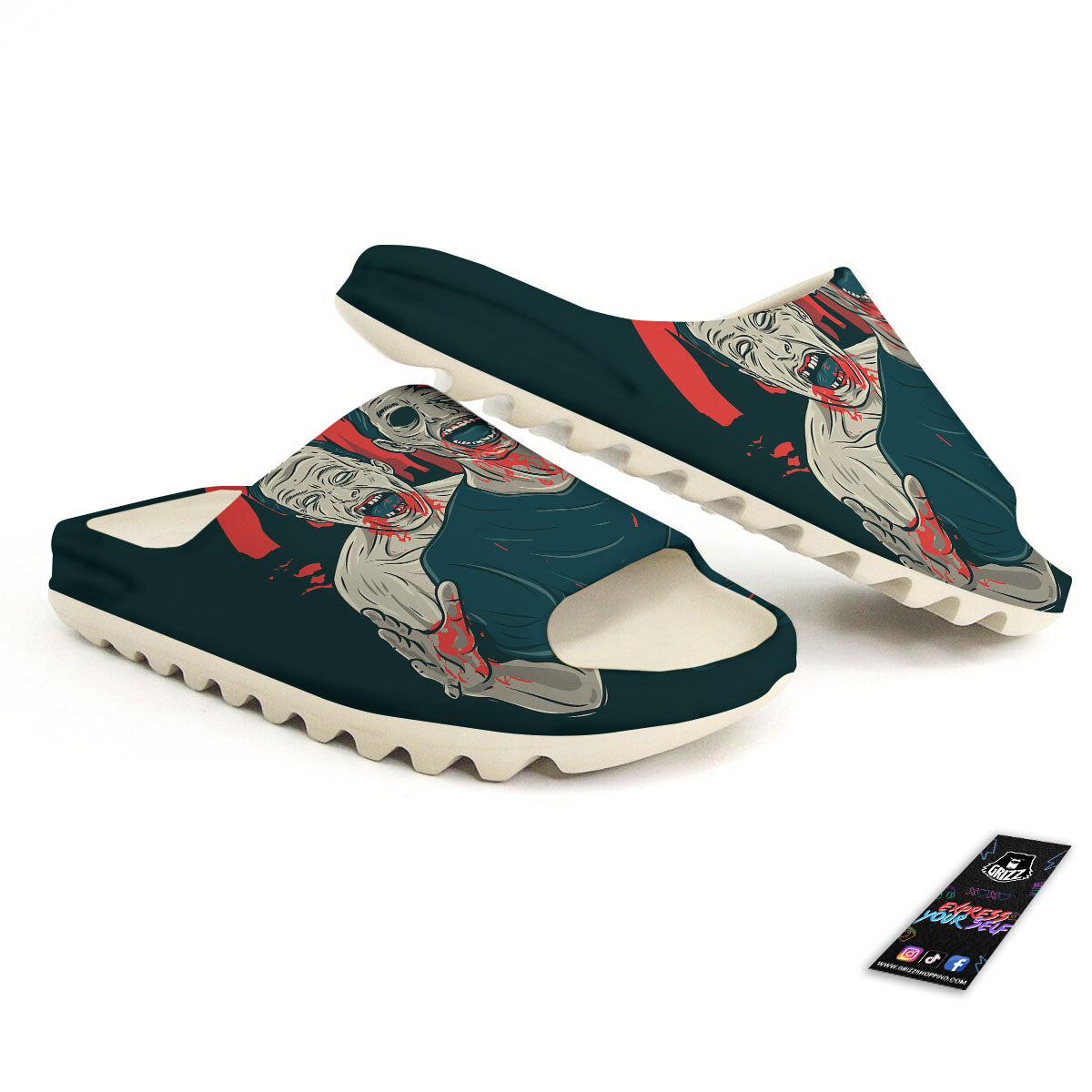 Zombie Crowd Halloween Print Sandals-grizzshop