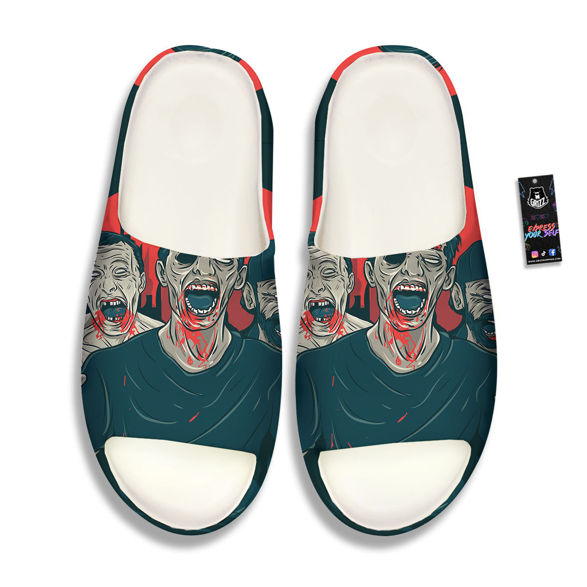 Zombie Crowd Halloween Print Sandals-grizzshop