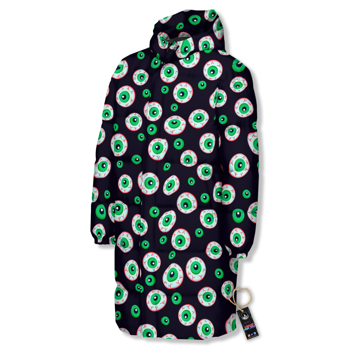 Zombie Eyeball Print Pattern Long Down Jacket