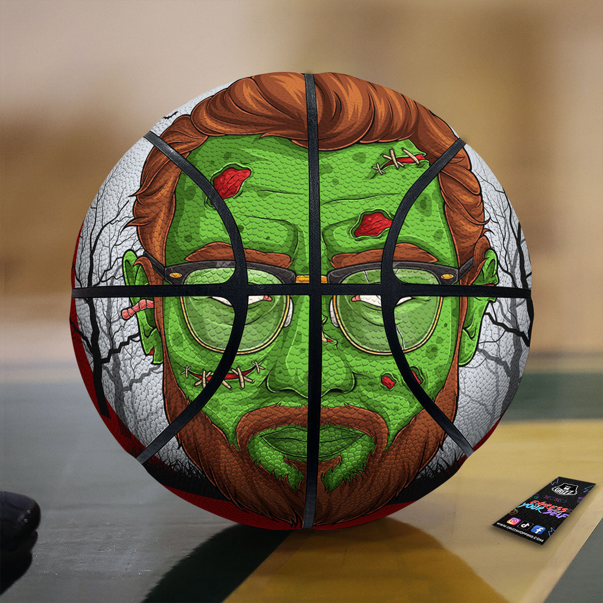 Zombie Face Halloween Character Print Basketball