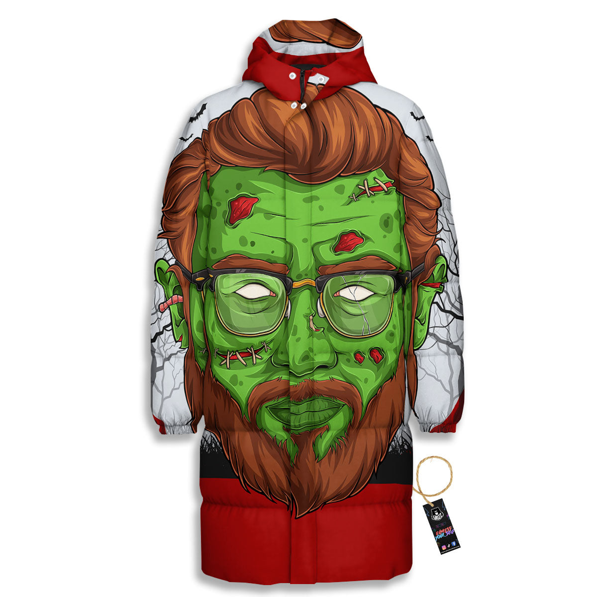 Zombie Face Halloween Character Print Long Down Jacket
