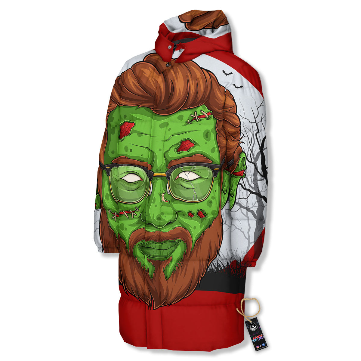 Zombie Face Halloween Character Print Long Down Jacket